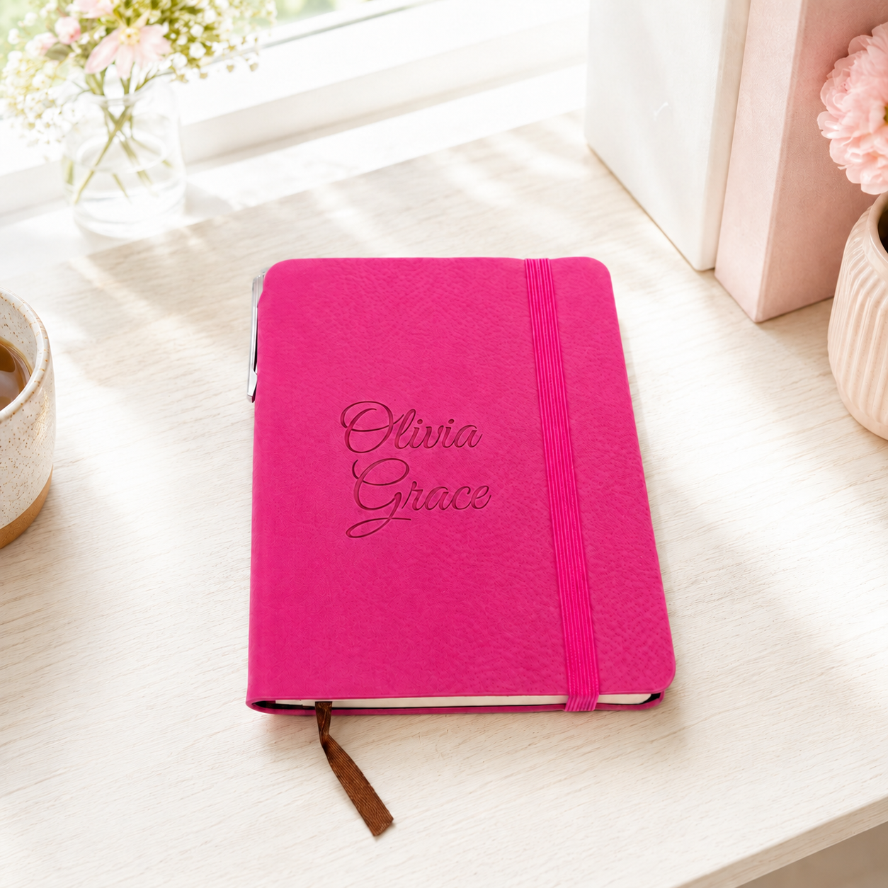 Mini Leatherette Notebook with  Pen - Pocket-Sized Engravable Journal