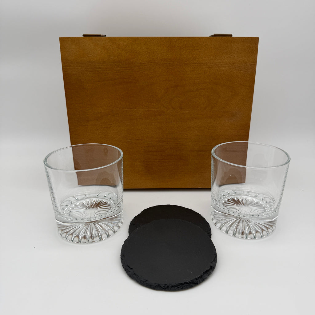 Whiskey Glass & Coaster Box - Customizable Gift Set For Every Occasion
