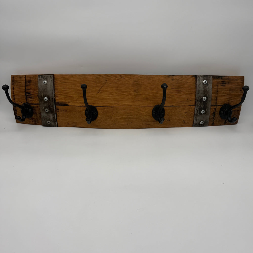 Custom Barrel Stave Coat Rack With Cast Iron Hardware - Rustic Charm For Your Home