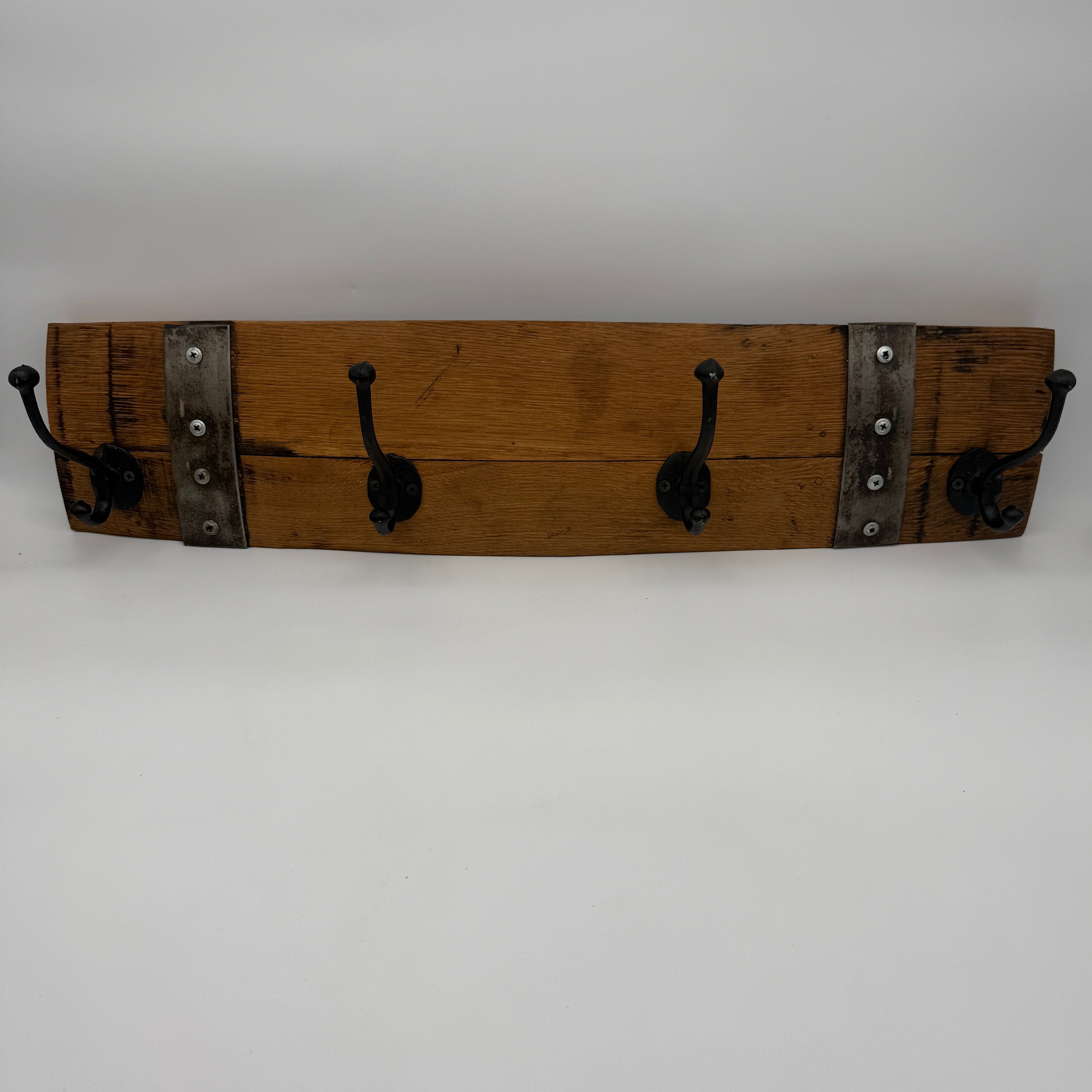 Custom Barrel Stave Coat Rack With Cast Iron Hardware - Rustic Charm For Your Home