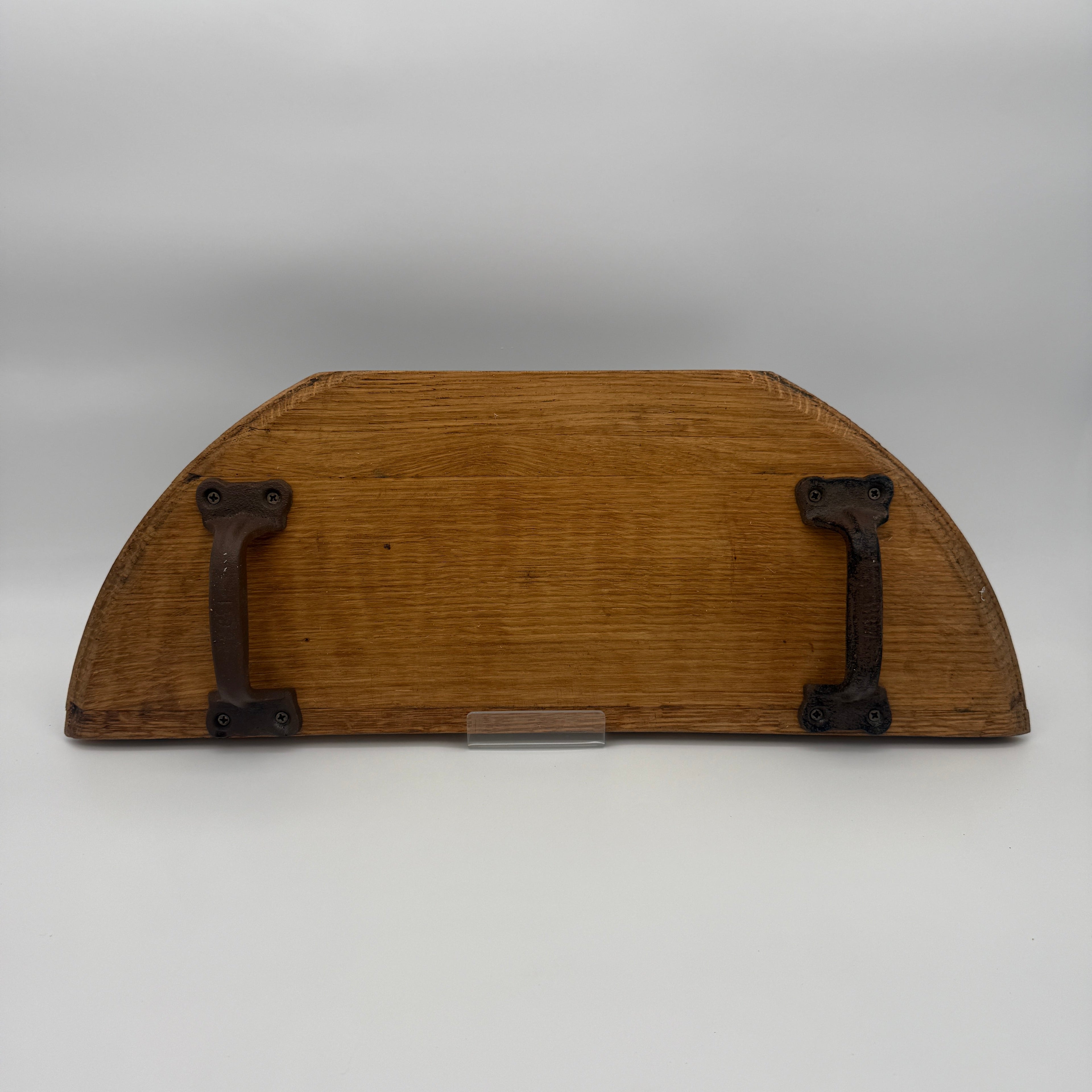 Engraved Wine Barrel Head Serving Tray - Stylish Cheese Board With Iron Accents