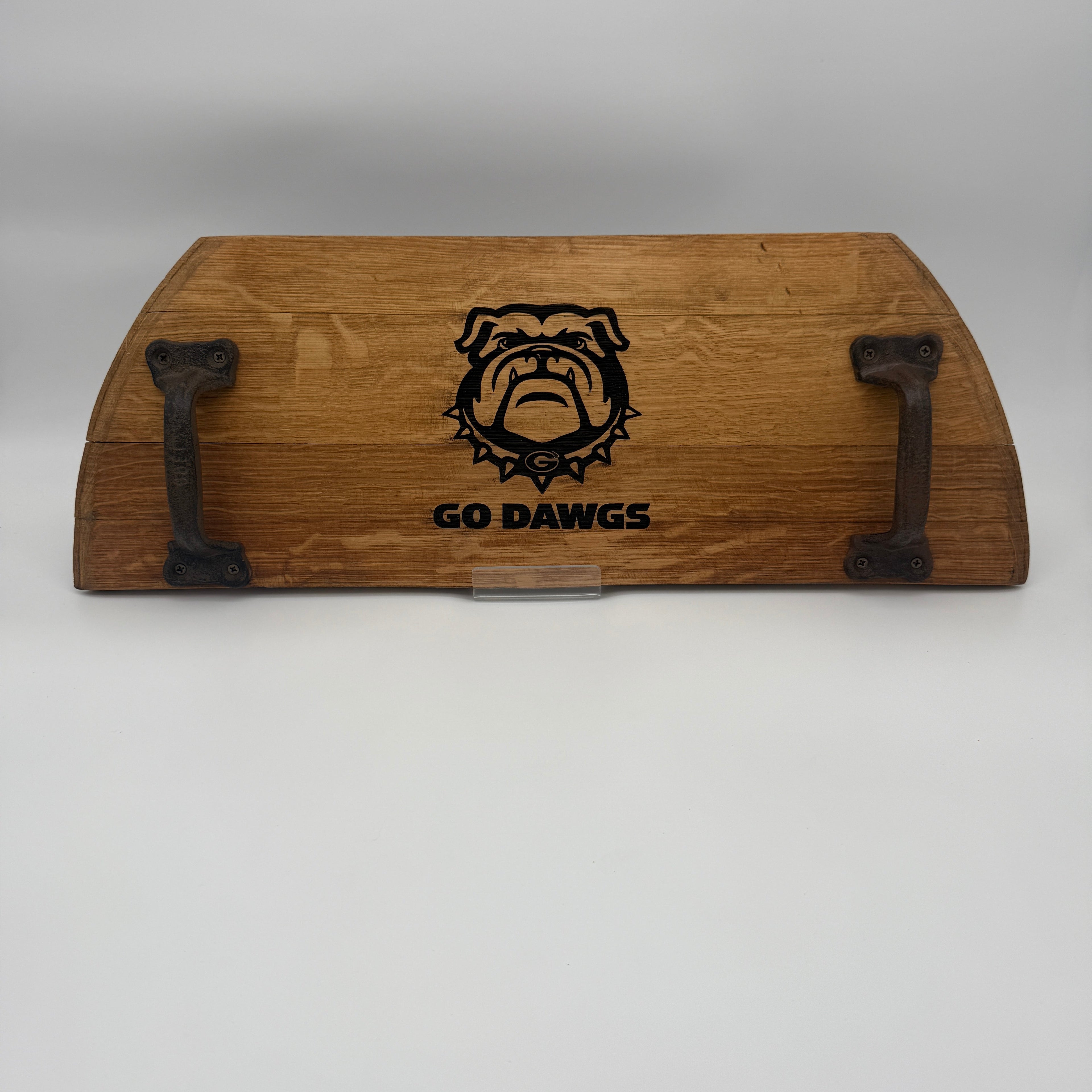 Engraved Wine Barrel Head Serving Tray - Stylish Cheese Board With Iron Accents