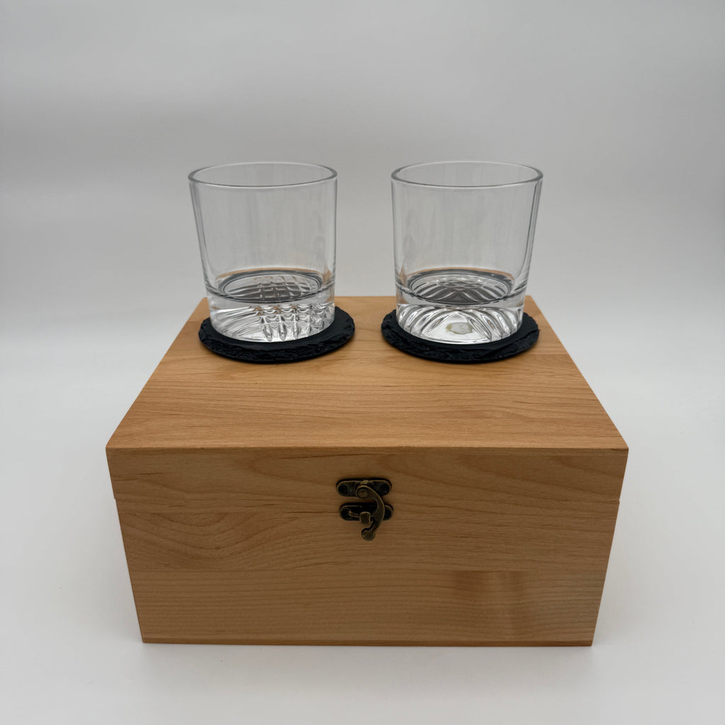 Whiskey Glass & Coaster Box - Customizable Gift Set For Every Occasion