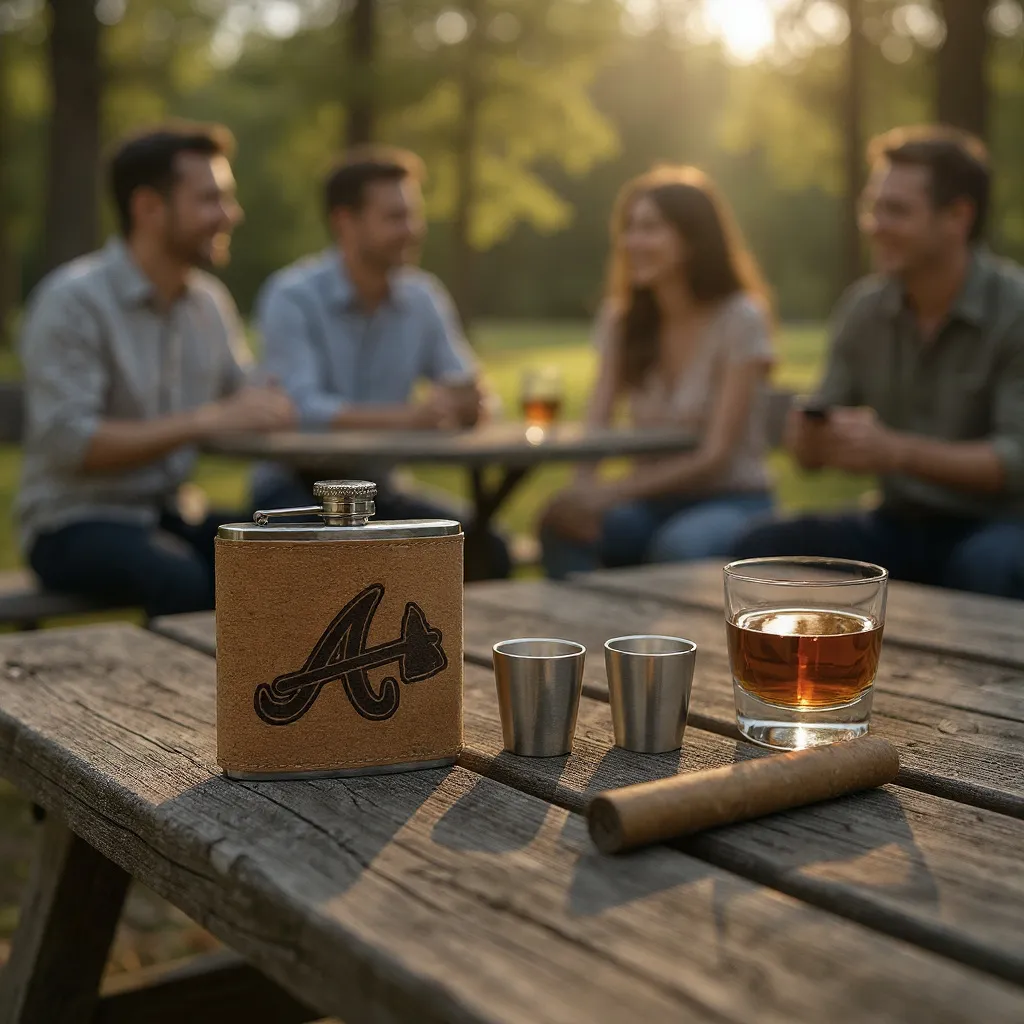 Engraved Cork Flask & Shot Glass Box - Unique Gift For Adventurers