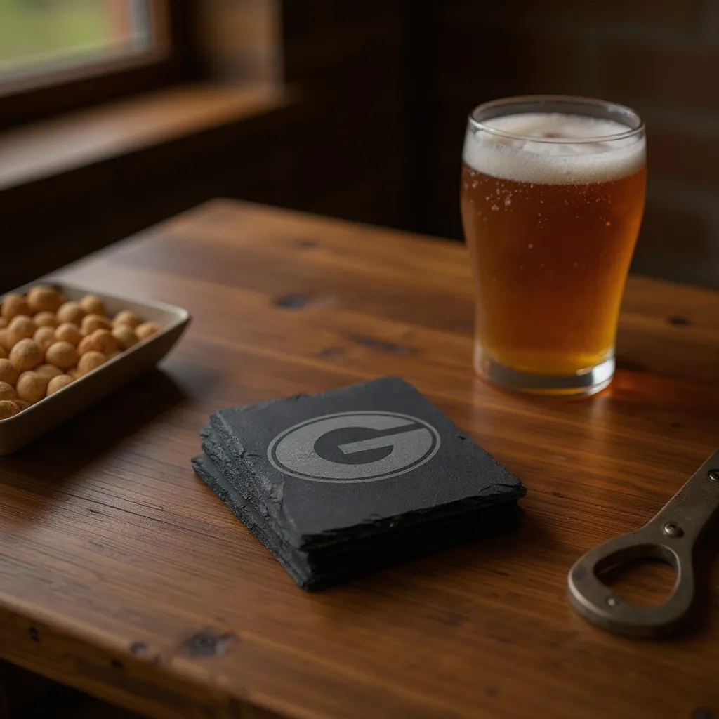 Engraved Slate Coaster Set (4) - Unique And Stylish Drinkware Accessory