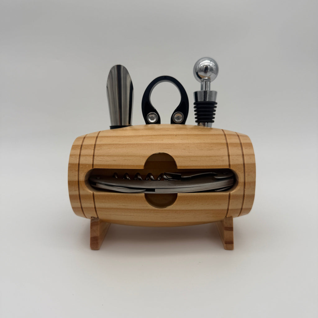 Custom Barrel 4-Piece Wine Tool Set - Perfect For Wine Lovers