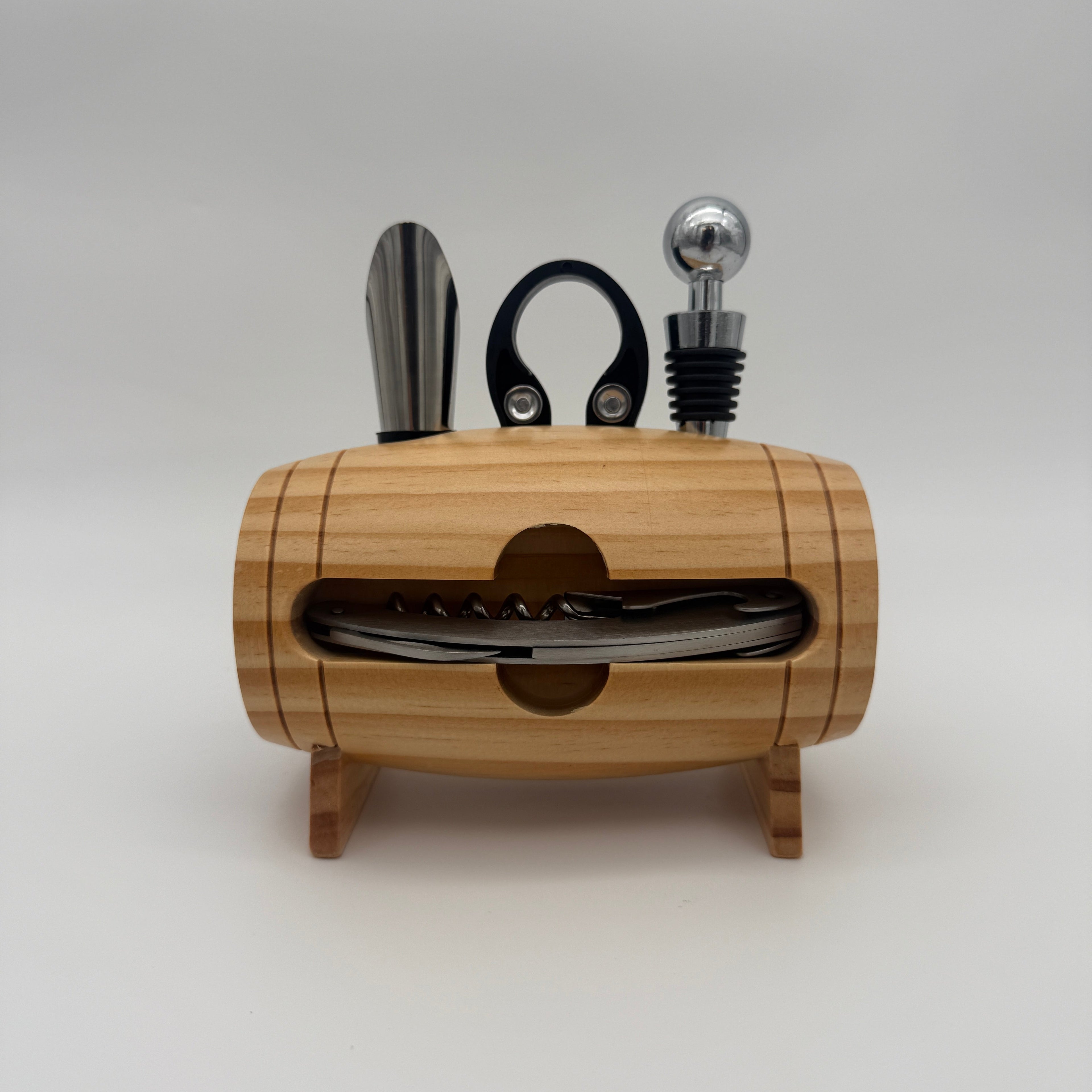 Custom Barrel 4-Piece Wine Tool Set - Perfect For Wine Lovers
