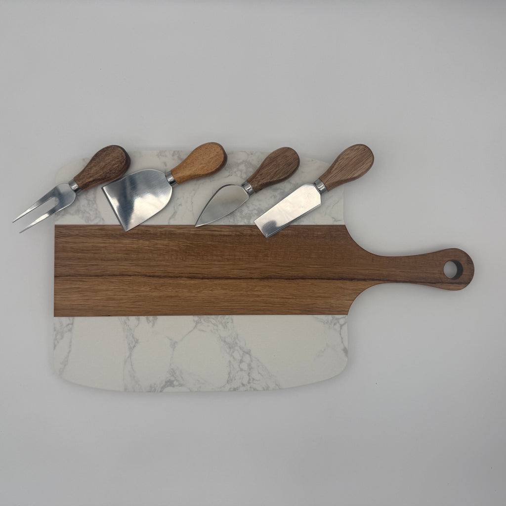 Elegant Custom Marble Serving Board 5 Piece Set- Perfect for Entertaining & Gifting