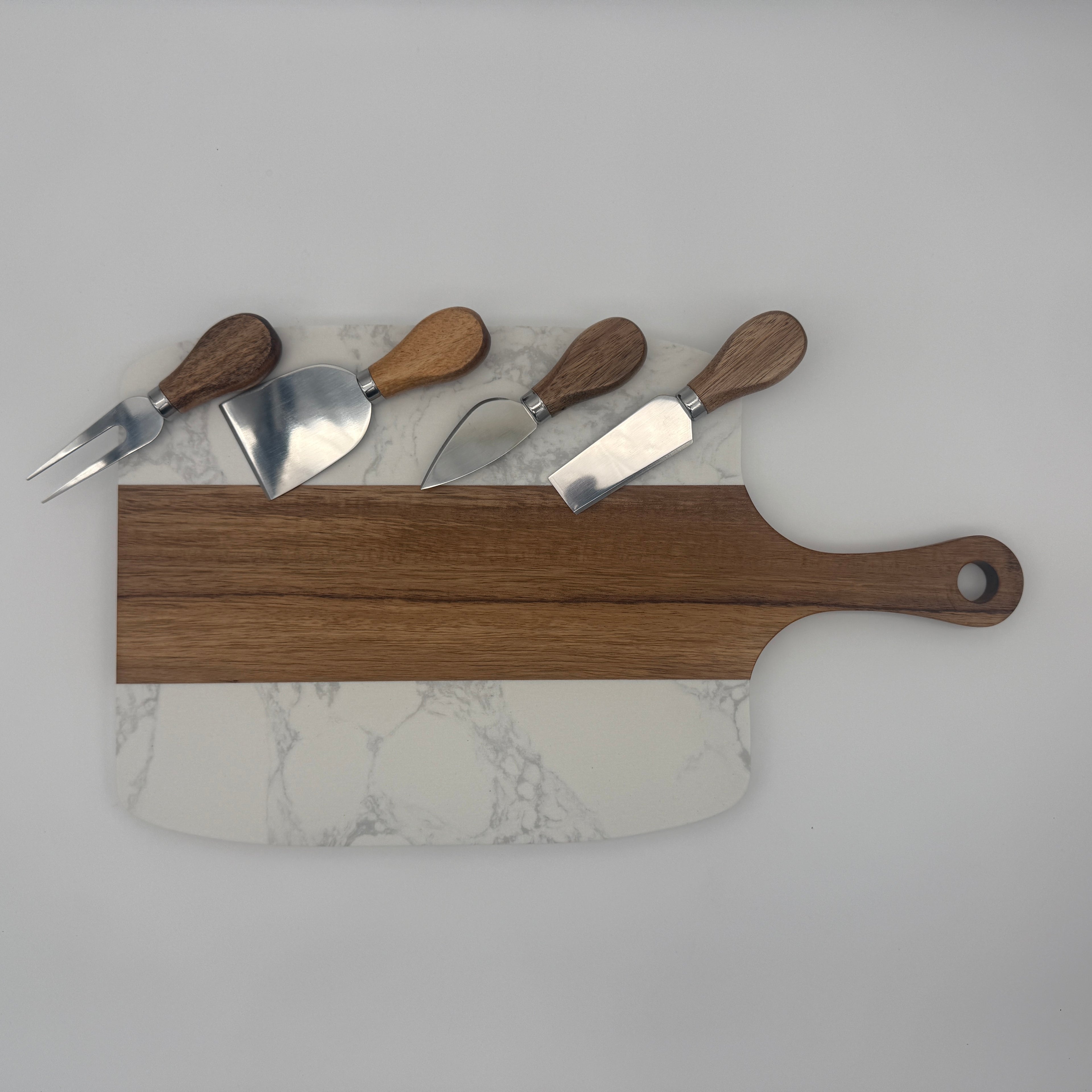 Elegant Custom Marble Serving Board 5 Piece Set- Perfect for Entertaining & Gifting