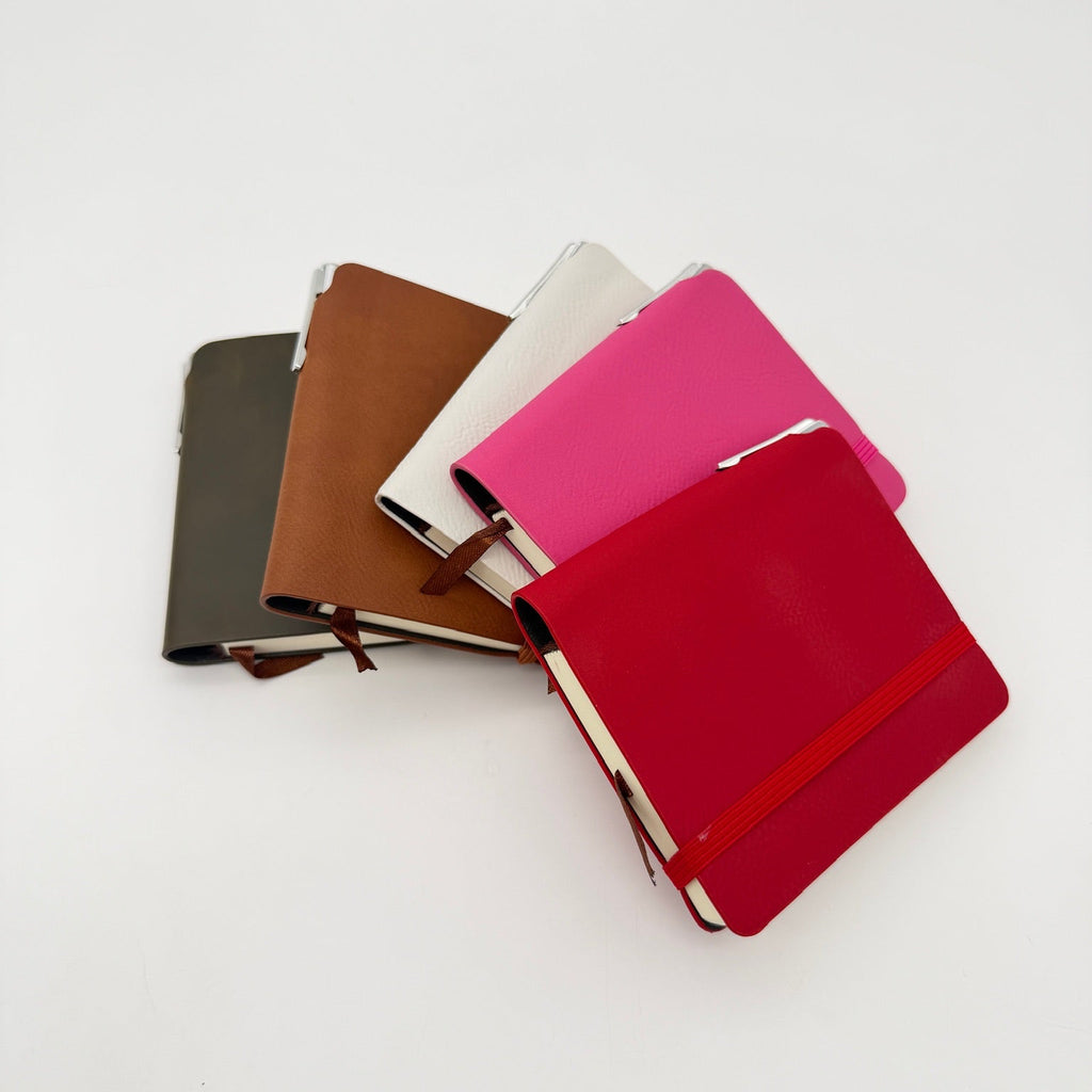 Mini Leatherette Notebook with  Pen - Pocket-Sized Engravable Journal