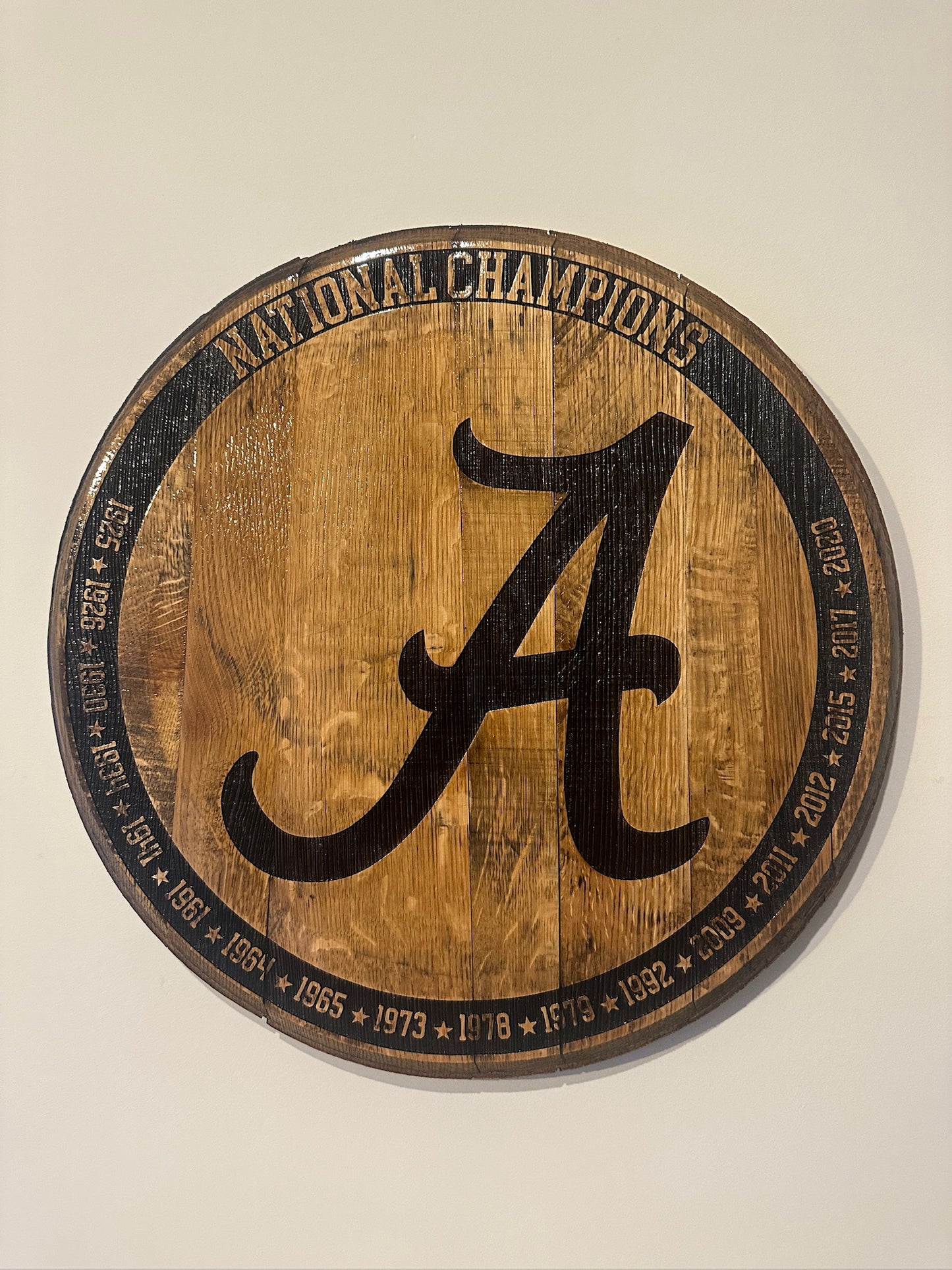 Alabama Championship Years Bourbon Barrel Head