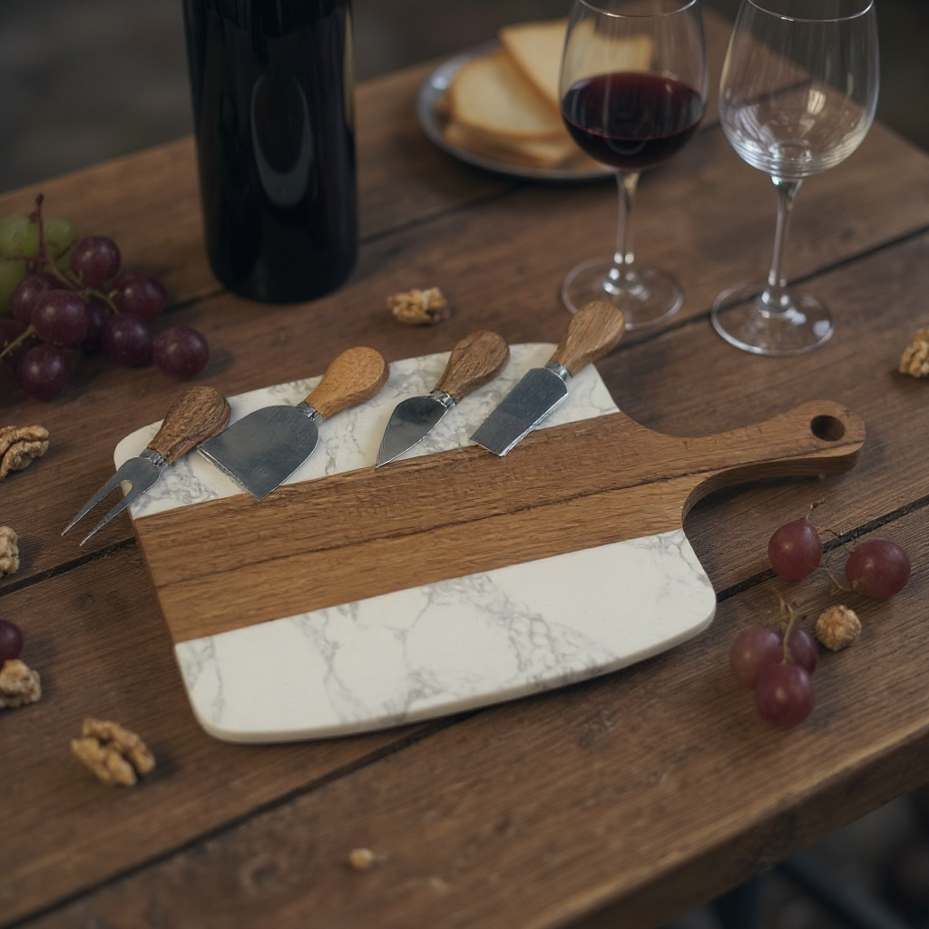 Elegant Custom Marble Serving Board 5 Piece Set- Perfect for Entertaining & Gifting