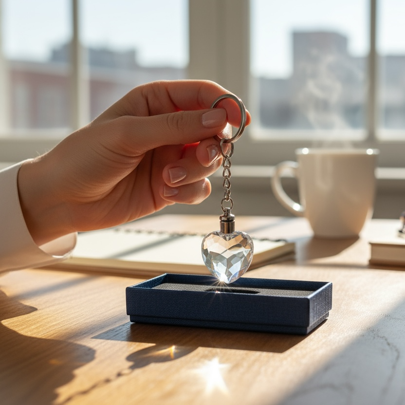 Personalized LED Light Crystal Keychain - Unique Customized Gift